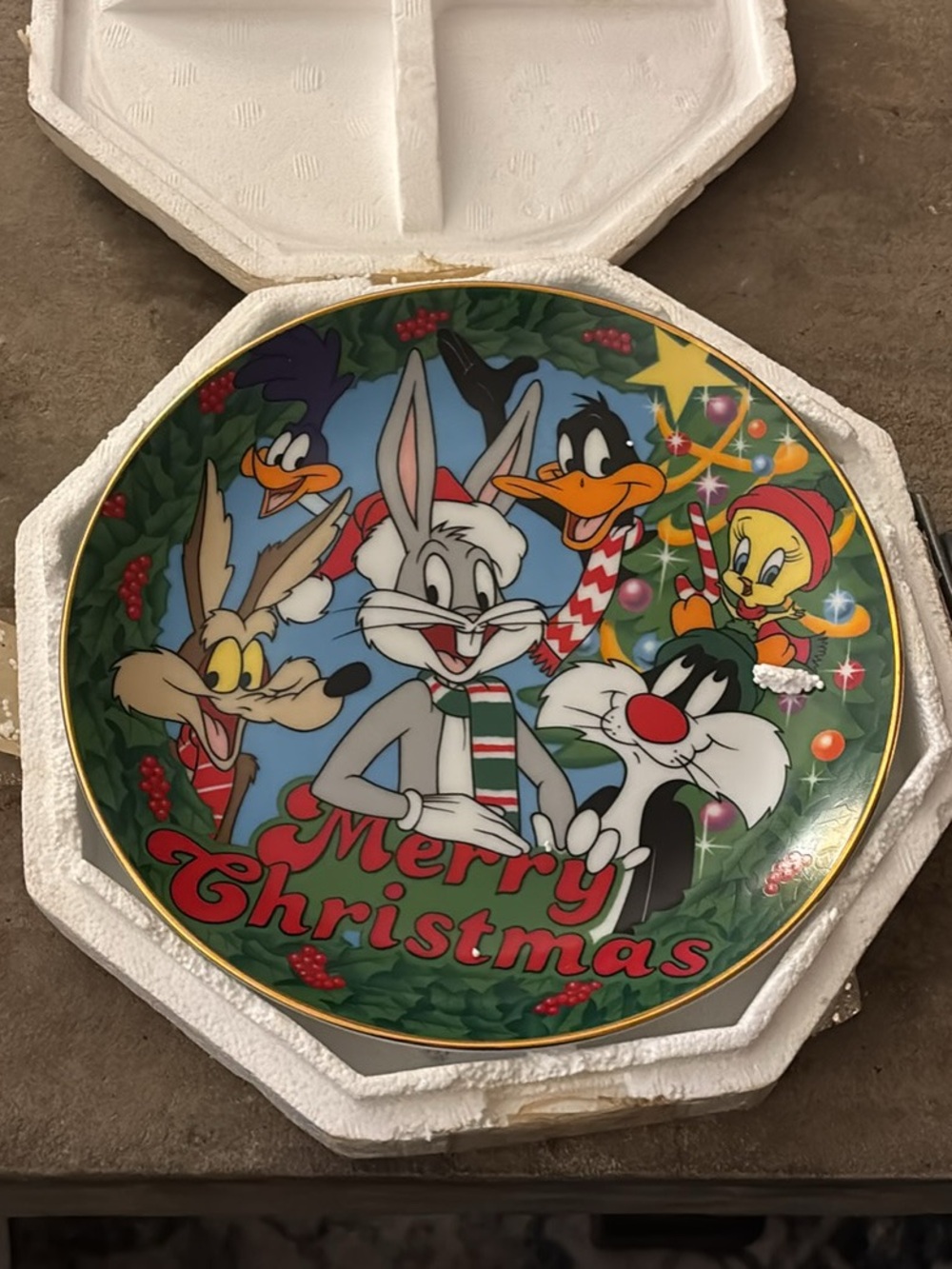 Looney Tunes Christmas Plate Limited Edition 1991 Vintage Bugs Bunny Toons A1